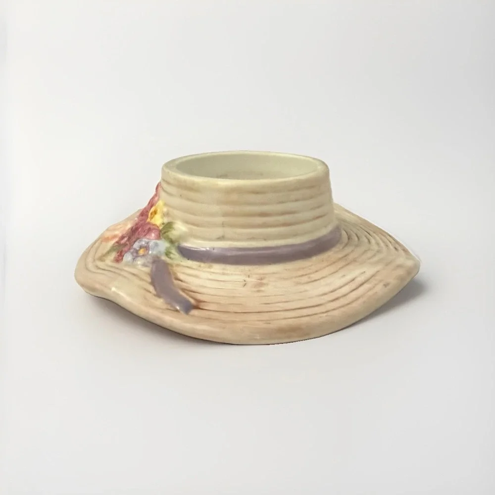 1980's Spring Floral Hat Decorative Candle Holder Ceramic READ